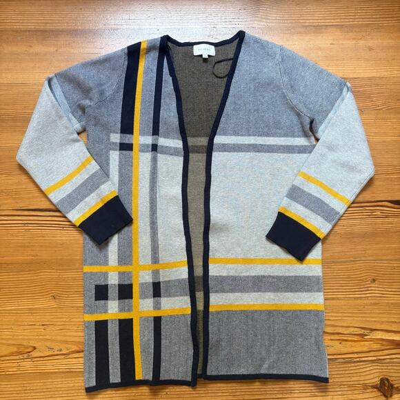 Skies Are Blue gray blue striped geometric open cardigan sweater SIZE M - Picture 1 of 6
